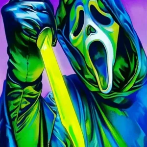 Neon Scream Ghost Face Killer with Knife 5D Full Drill Diamond Painting Kit DIY Embroidery Mosaic Horror Home Wall Decor