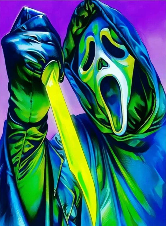 Neon Scream Ghost Face Killer with Knife 5D Full Drill Diamond Painting Kit DIY Embroidery Mosaic Horror Home Wall Decor