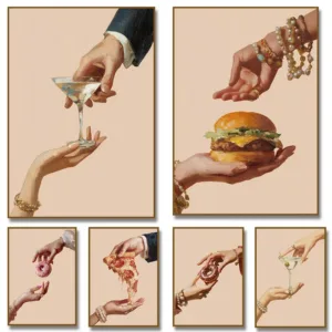 Retro Pop Classic Artwork Hand The Last Slice Cocktail Burger Food Poster Canvas Painting Wall Art Pictures Home Kitchen Decor