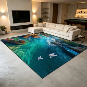 Ins Modern 3D Style Living Room Ocean Print Carpet Decoration Home Non-slip Washable Floor Mats Soft Fluffy Study High-end Rug