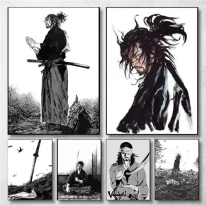 Vintage Japanese Anime Wall Art Miyamoto Musashi Vagabond Bushido Warrior Poster Canvas Painting Perfect Home Decor for Manga E