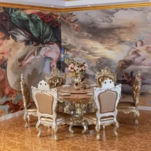 !@High End Customized Luxury Dining Room Furniture Dinner Set Royal Rotating Round Marble Dining Table Set 6 Chairs