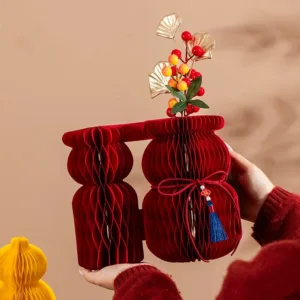 Chinese New Year Red Ornament Gourd Honeycomb Decor Spring Festival Desktop Vase Living Room Table Decoration Accessory