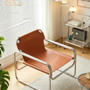 Medieval Bauhaus chair Italian casual armchair Coffee chair Saddle leather Stainless steel recliner Single sofa chair