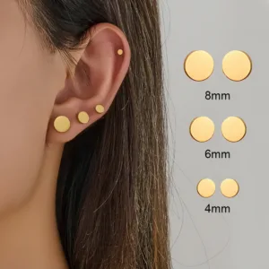 Black Dumbbell Studs Earrings for Men Women Minimalist Stainless Steel Polished Flat Dot Disc Round Piercing Ear Jewelry 4-14mm