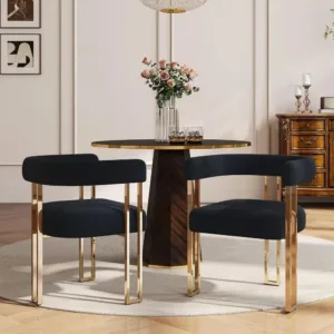 Velvet Upholstered Dining Chairs Set of 2 with Gold Legs and Armrests, Curved Backrest for Kitchen or Living Room
