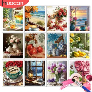 HUACAN Kitchen Paintings By Numbers On Canvas Fruit Flower Rose Adult Crafts Seaside Landscape Picture By Numbers Diy Kit