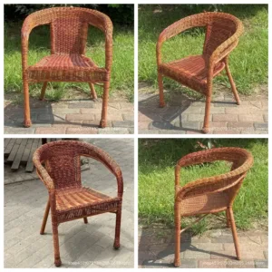 Vintage Rattan Armchair with Decorative Backrest for Outdoor and Living Room Use
