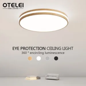 New Ceiling Light Minimalist Circular Wood Grain Room Decor Lamp Macaron Bedroom Living Room Kitchen Dimmable LED Ceiling Lights