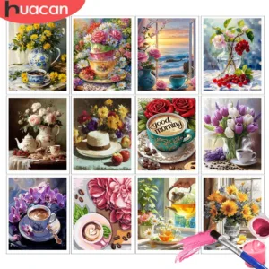 HUACAN Diy Coloring By Numbers On Canvas Rose Flower Handmade Wall Decor Gift Painting By Numbers Floral Kitchen Crafts Art