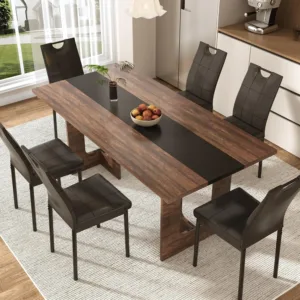 7 Pieces Dining Table & Chairs Set for 4-8 People, 71 Inch Kitchen Table with 6 Chairs, Rectangle Dining Table with, Custom