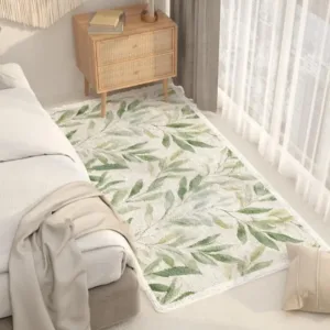 VIKAMA Tropical Leaf Light Luxury Long Bedroom Bedside Rug Soft Living Room Sofa Window Floor Mat Home Decoration Summer