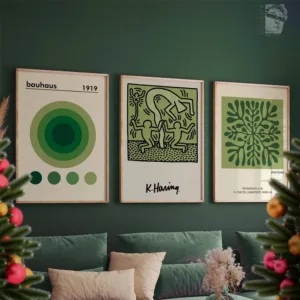 3pcs/Set Green Set Matisse Cutout Keith Color Block Art Bauhaus Wall Art Canvas Painting Posters For Living Room Home Decor