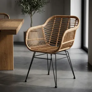 Wicker Dining Chairs for Kitchen Outdoor Balcony Wrought Iron Rattan Armchair Solid Wood Simple Handmade Nordic Style Seating