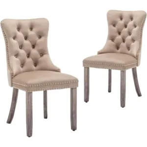 Pair of Velvet Upholstered Dining Chairs with Ring Pull Trim and Button Back, Suitable for Kitchen, Bedroom, and Living Room (Kh