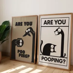 Funny Cat And Dog Bathroom Poster: "Are You Pooping?", Humorous Toilet Decoration, Wall Art, Bathroom Decoration