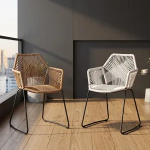 Rattan Dining Chairs Modern Leisure Seating for Outdoor Balcony Bedroom Cafe Simple Backrest Armchair Nordic Style Comfortable