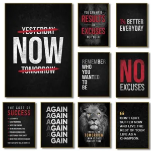 No Excuses Motivational Poster The Cost of Success Quote Canvas Painting Print Wall Art Picture for Living Room Home Decor