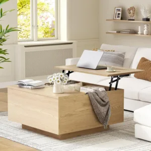 Lift Top Coffee Table, Wood Square Coffee Table with Storage, Farmhouse Coffee Tables with Hidden Storage Compartment, Center Ta