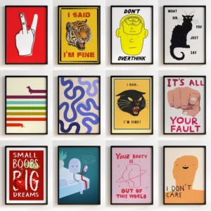 Quotes Wall Art Canvas Painting Posters Prints Mid Century Animal for Home Decor DO NOT Overthink Typography Poster