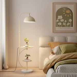 LED Floor Lamp Living Room Decoration Cream Bedroom Lamp with Tea Table Marble Standing Lamp Indoor Lighting