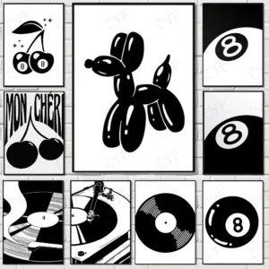 Black and White Billiard Record Player Poster High Quality Wall Art Home Office Bedroom Living Room Hallway Perfect Gift Idea