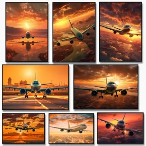 Sunset Aviation Airplane Canvas Painting Poster Picture Wall Art HD Print Pictures No Framed Pilot Room Decoration Cuadros