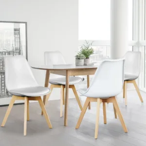 JHK PU Leather Dining Chairs Set of 4 Wooden Legs Lounge Chair for Home Kitchen Comfortable Sponge Cushion Living Room Chair
