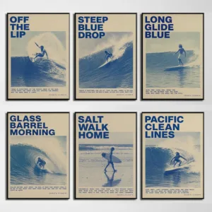 Retro Surfing Typography Minimalism Coastal Scenery Line Canvas Painting Wall Art Poster Picture Home Decor Mural Cuadros