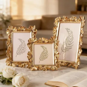 1PC, European-style Golden Three-dimensional Daisy Engraved Decorative Photo Frame, Resin Material Flower Photo Display Frame