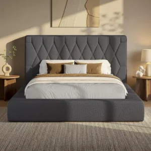 Upholstered Cloud Bed Frame Queen with 5.9" Headboard, Fully Cushioned Platform Bed, Soft Rounded Corners &, Customized