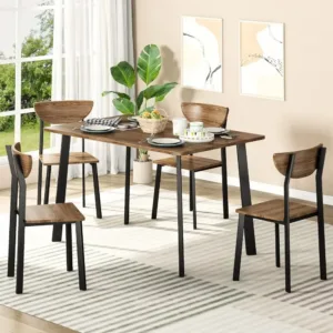 # Hot Dining Table Set For 4, Modern Rectangular 5 Piece Dining Room Table And Chairs Set, Wooden Metal Table Set