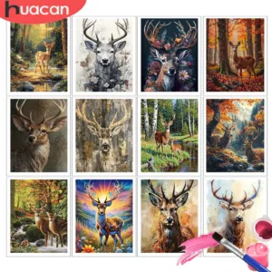 HUACAN Paint By Number Kits Deer Animal Handmade Coloring Drawing On Canvas Set Forest For Creativity Home Decor