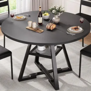 Round Dining Table or 4,Kitchen Dining Room Circle Dinner Pedestal Table,Space Saving Wood Kitchen & Dining Room urniture (Black