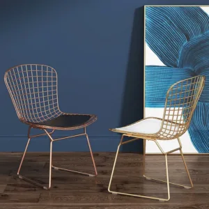 Nordic Style Ins Grid Chair Net Celebrity Hollow Gold Dining Chair Iron Creative Home Backrest Dressing Stool Furniture