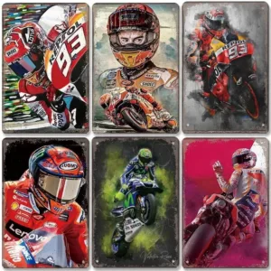 HD Tin Sign Vintage MotoGP Racing Retro Metal Poster Classic Motorcycle Racer Wall Art Decor for Man Cave Garage Home Decoration