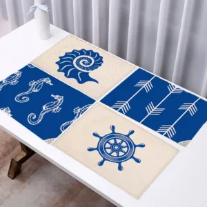 Blue Sea Creatures Theme Table Pad Placemat Kitchen Heat Insulation Durable For Dining Coaster Bowl Cup Mat Decor
