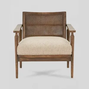 Vintage style vintage solid wood rattan single chair with hollowed out rattan back armchair, Japanese Wabi Sabi sofa