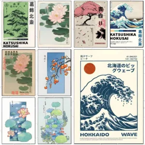 Hokusai Ohara Koson Japanese Art Poster High-definition art sticker Self adhesive waterproof home decoration for living room