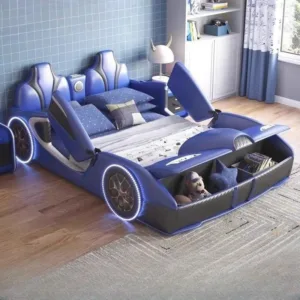 *150x200cm modern multi-function sports car bed Solid wood children'sbed boy blue carbed child storage cartoon bed teenager home