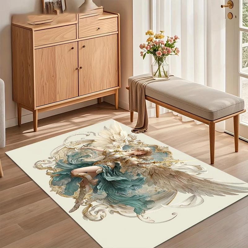 Non-Slip Carpet Angel Warrior Rugs Washable Carpets for Living Room & Bedroom Baroque Design Floor Mat for Luxury Home Decor Rug