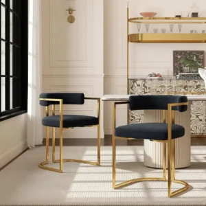 Velvet Upholstered Dining Chairs Set of 2, Elegant Barrel Chairs with Gold Legs, Open Back Accent Chairs for Kitchen, Dining, or