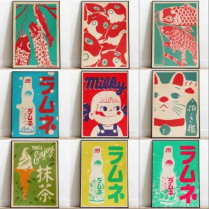 Kawaii Japanese Food Pop Art Milk Lucky Cat Matcha Vintage Poster Diamond Painting Wall Pictures Home Kitchen Shop Decor Gift