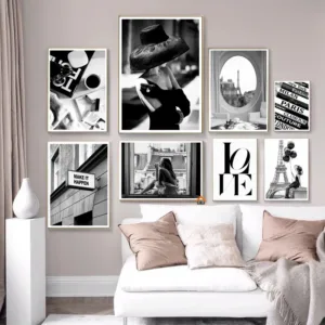 1pc frameless Canvas Modern Fashion Aesthetic Wall Art Black and White Paris Woman Quotes HD Canvas Poster Prints Home Bedroom L