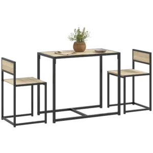 Homcom Small Dining Table Set for 2, Kitchen Table and Chairs Set, Compact Dining Sets for Small Spaces, Oak