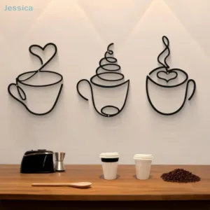 ♥Metal Black Coffee Cup Wall Art Decor For Kitchen, Café & Coffee Bar