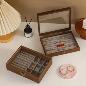 Deluxe Velvet Lined Wooden Jewelry Box with Glass Lid for Timeless and Dust-free Storage