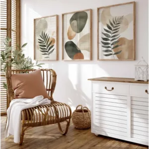 3 Pieces of Frameless Bohemian Abstract Plant Art,Minimalist Abstract Shape Printing,Beige Neutral Wall Print Digital Download