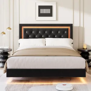 Floating Bed Frame Full Size with Smart Led Lights Black