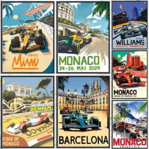 Stylish Formula Racing Car Painting Calligraphy HD Canvas Poster Crease Free Waterproof All Space Wall Decor